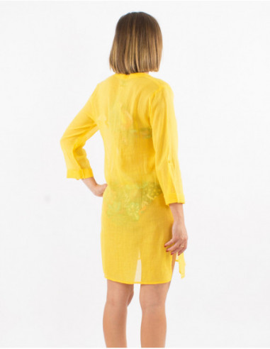 Chemise transparente pour la plage unie fluide jaune
