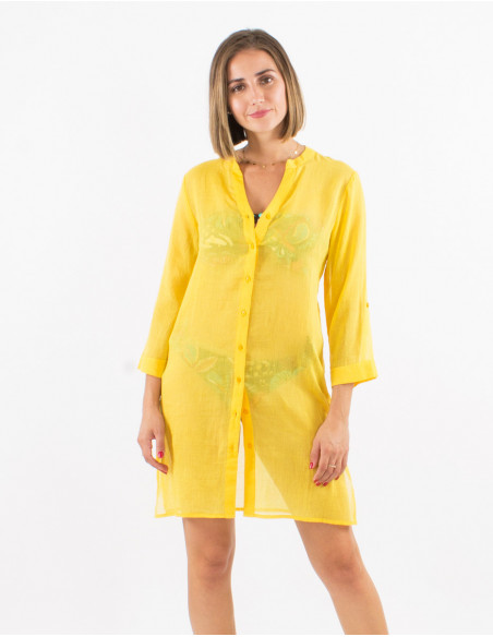 Mid-length sheer shirt for summer basic yellow