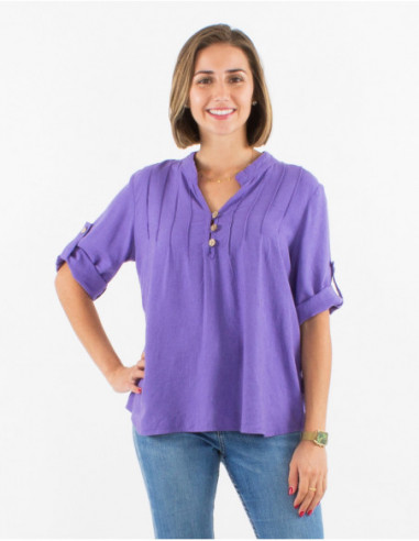Basic tunic with short sleeves and pleats on the chest plain lavander