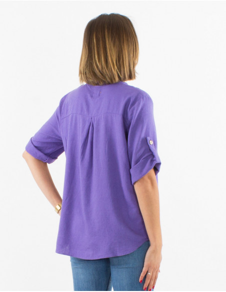 Chic blouse with pleats on the chest basic lavander