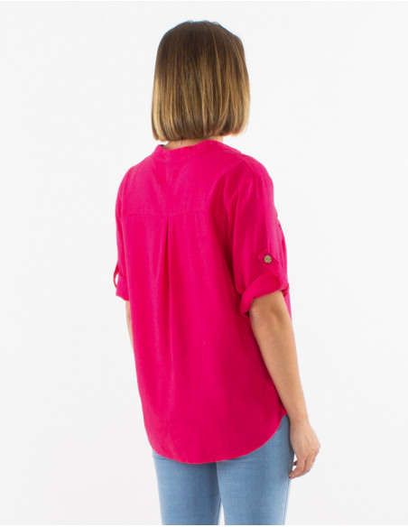 Chic blouse with pleats on the chest basic pink fuchsia