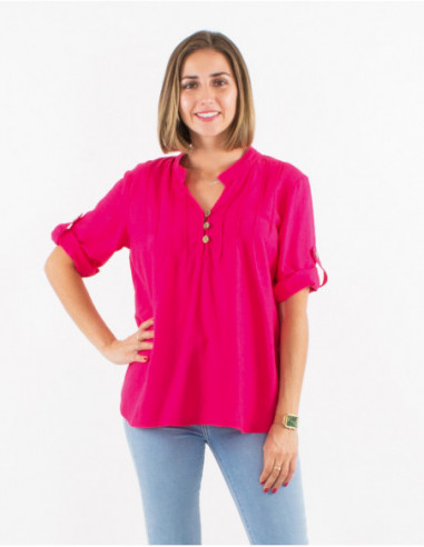 Basic tunic with adjustable sleeves for women, plain pink