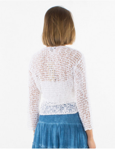 Veste légère d'été ajourée pour femme blanc dos