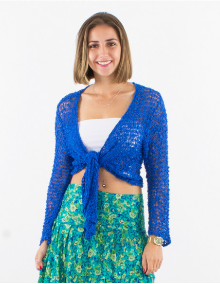 Veste légère d'été ajourée pour femme bleu électrique