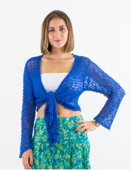 Veste bleue légère d'été ajourée pour femme