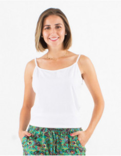 Débardeur femme à fines bretelles pour l'été basique à col rond uni vert 2