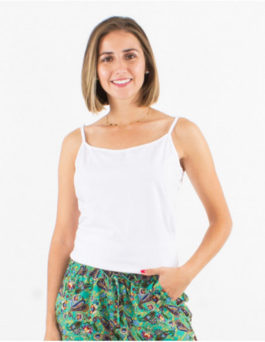 Women's tank top with thin straps for summer basic round neck plain white