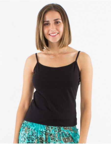 Débardeur femme à fines bretelles basique pour l'été uni noir