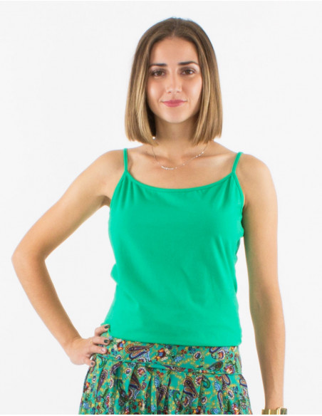 Women's tank top with thin straps for summer basic round neck plain green