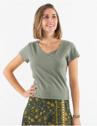Basic short-sleeved t-shirt for women, plain khaki green