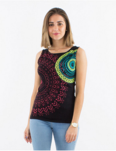 Women's comfortable cotton tank top with baba cool rosette design