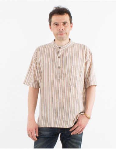 Shirt man mao collar with buttons in cream Nepalese cotton