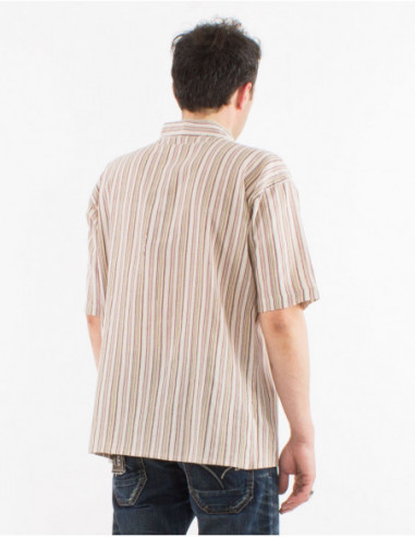 Chemise droite d'été pour homme en coton népalais rayures