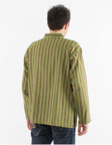 Basic long sleeve shirt man Nepalese cotton green khaki