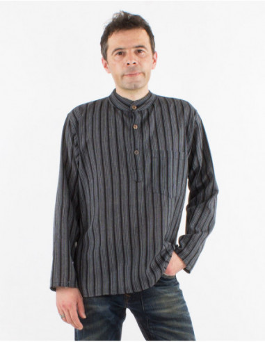 Basic long sleeve shirt man Nepalese cotton black