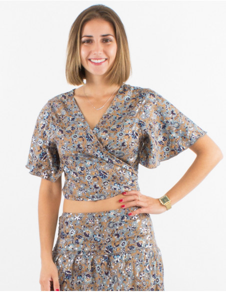 Blouse crop top cover heart bohemian chic flowery
