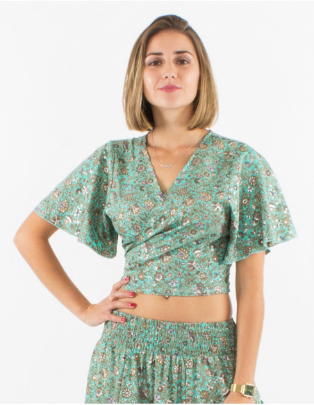 Blouse crop top cover heart bohemian chic flowery mint