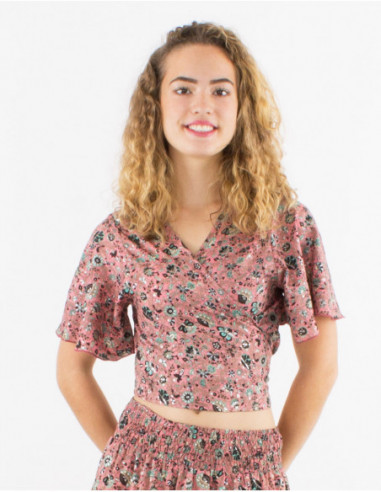 Fluid summer crop top to tie in the back small pink flowers