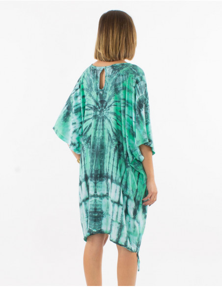 Top long femme pour la plage original Tie and Dye vert menthe