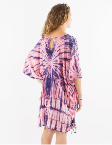 Top long femme pour la plage original Tie and Dye rose saumon