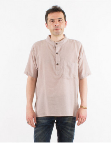 Chemise d'été basique droite unie en coton naturel