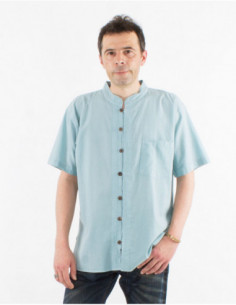 Chemise basique unie verte d'eau pour homme avec boutons métalliques