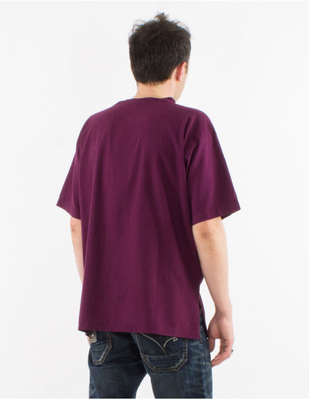 Men's straight flowing shirt with plain button-down collar in burgundy red cotton