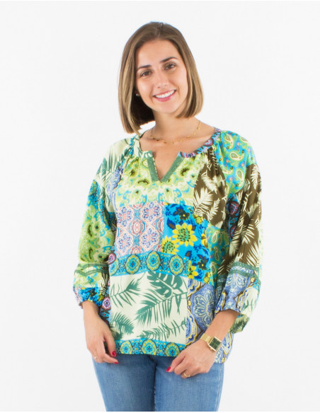 Women's summer flowing blouse with patchwork pattern baba cool