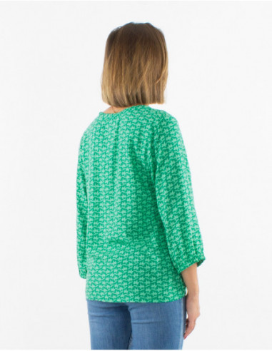 Blouse confortable à manches 3/4 estivale et imprimé vert menthe