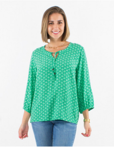 Comfortable mint summer blouse for women with geometric patterns