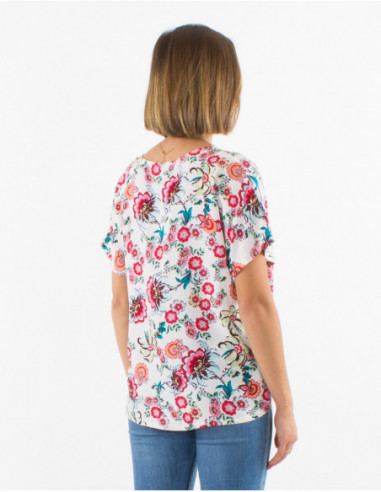 Top fluide pour femme à motifs boho romantique fleurs blanc