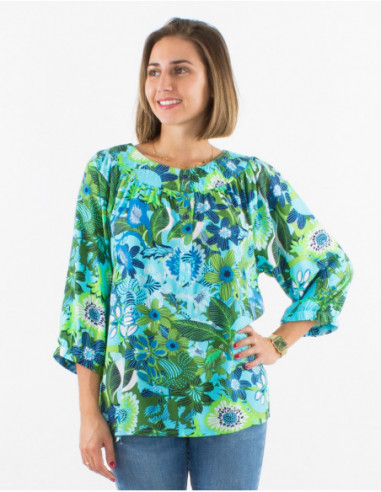 Original tunic woman baba cool blue flower pattern