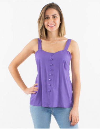 Blouse chic en coton pour l'été avec boutons unie basique lavande