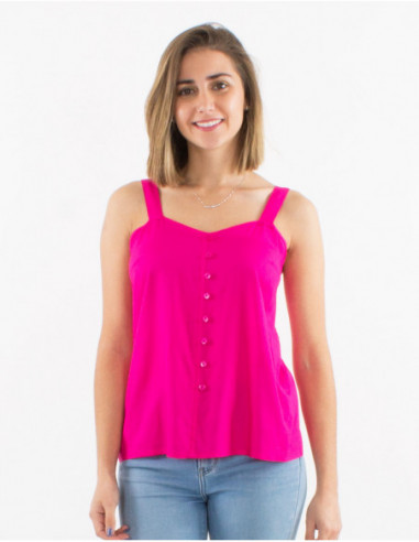 Blouse chic en coton pour l'été avec boutons unie basique rose