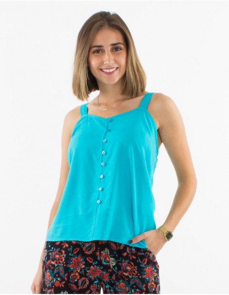 Blouse légère pour l'été fluide et confortable unie basique bleu turquoise