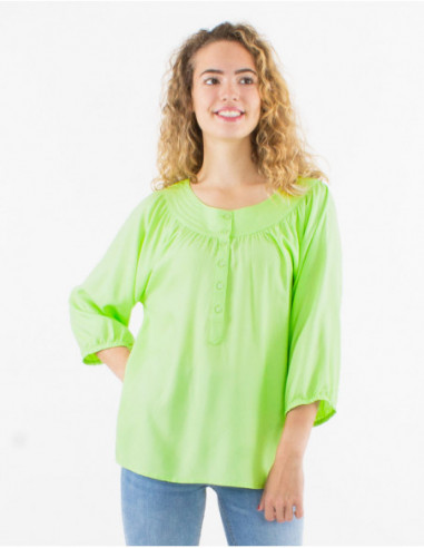 3/4 sleeves blouse with original plain collar basic anise green