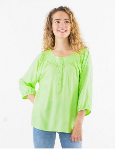 Blouse à manches 3/4 avec col original unie basique vert anis