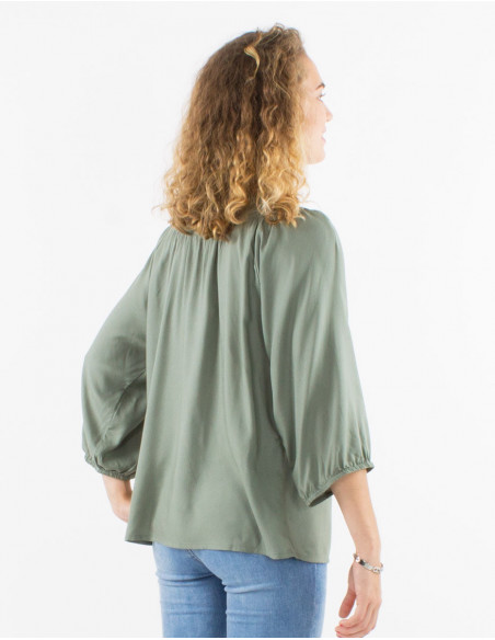 Blouse fluide pour le printemps légère unie basique vert kaki