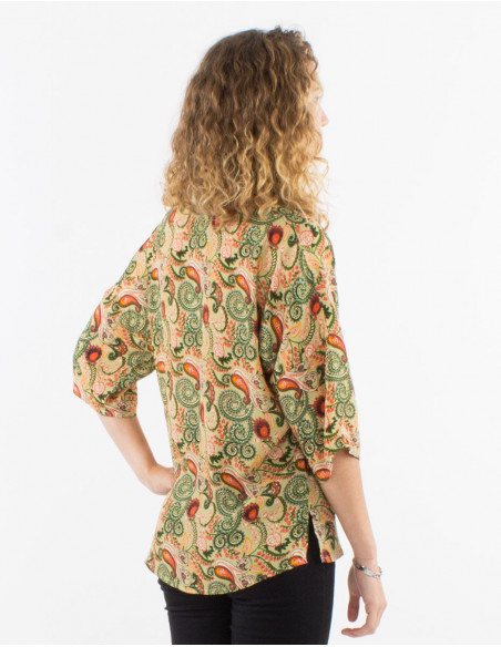 Lightweight 3/4 sleeve blouse for spring with original beige paisley