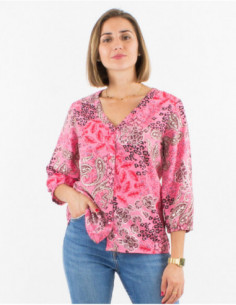 Blouse à boutons fluide pour le printemps à imprimé cachemire doré
