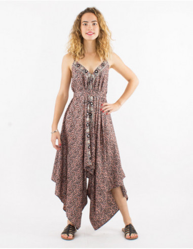 Summer flowing pantsuit with boho chic baroque print