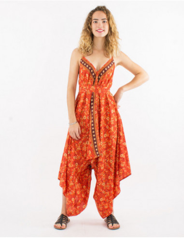 Baba cool loose jumpsuit with small orange flowers