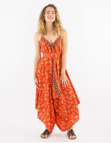 Women's pantsuit with small orange flowers