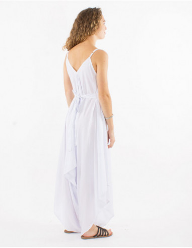 Women's chic pantsuit with thin straps plain white