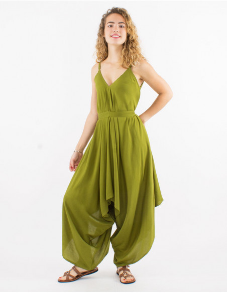 Women's summer jumpsuit fluid chic plain green