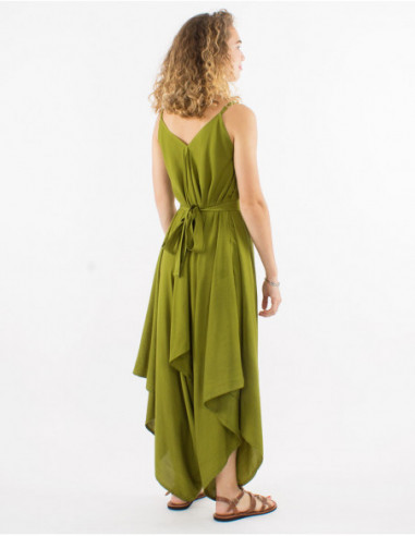 Women's chic trouser suit with thin straps plain green
