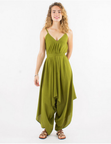 Plain green chic asymmetric pantsuit