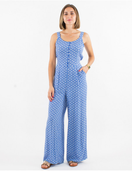 Combinaison pantalon large chic pour femme à imprimé original bleu