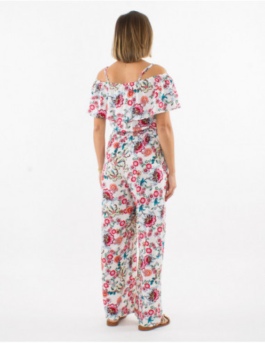 Combi pantalon romantique pour femme à motifs petites fleurs blanches