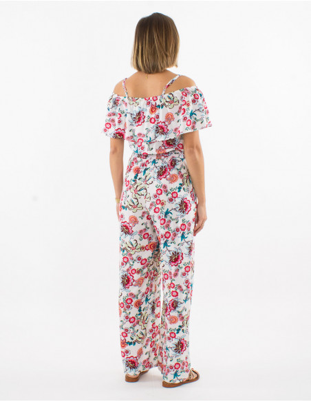 Combi pantalon romantique pour femme à motifs petites fleurs blanches